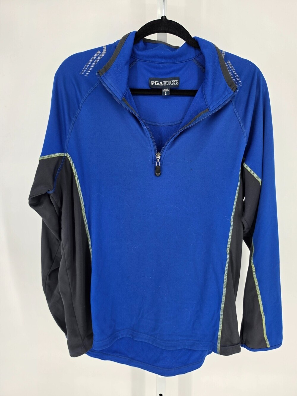 PGA Tour Mens Sz L 1/4 Zip Pullover Performance Jacket Blue Black Golf